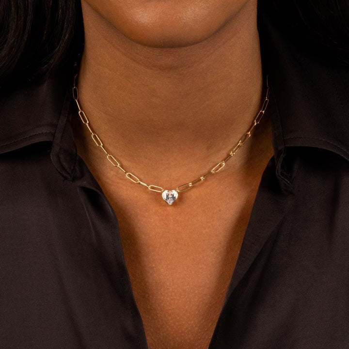  Pink Colored Bezel Heart Link Necklace - Adina Eden's Jewels
