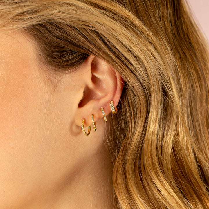 Thin CZ X Baguette Huggie Earring - Adina Eden's Jewels