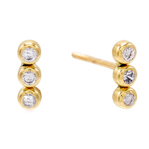 14K Gold/ SINGLE Trio Bezel Stud Earring 14K - Adina Eden's Jewels