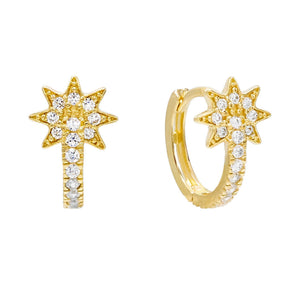 14K Gold / Pair Starburst CZ Huggie Earring 14K - Adina Eden's Jewels