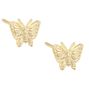 14K Gold / Pair Solid Butterfly Stud Earring 14K - Adina Eden's Jewels