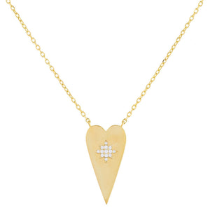 Gold Pavé Starburst X Heart Necklace - Adina Eden's Jewels