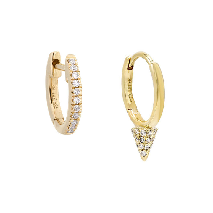 14K Gold Diamond Point Huggie Earring Combo Set 14K - Adina Eden's Jewels