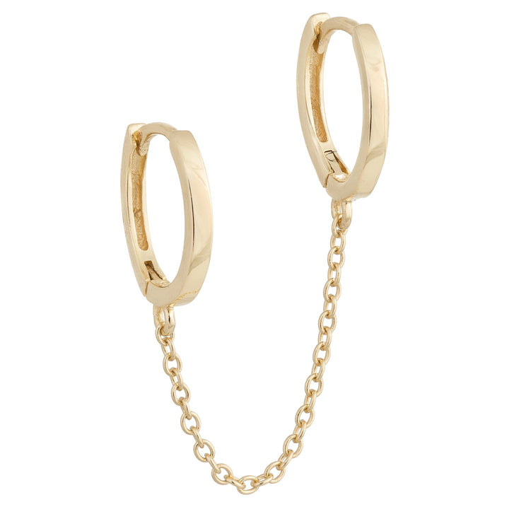 Gold Solid Double Chain Huggie Earring - Adina Eden's Jewels