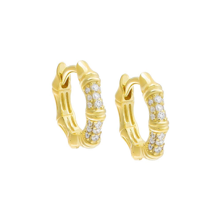 Gold Pavé Bamboo Huggie Earring - Adina Eden's Jewels