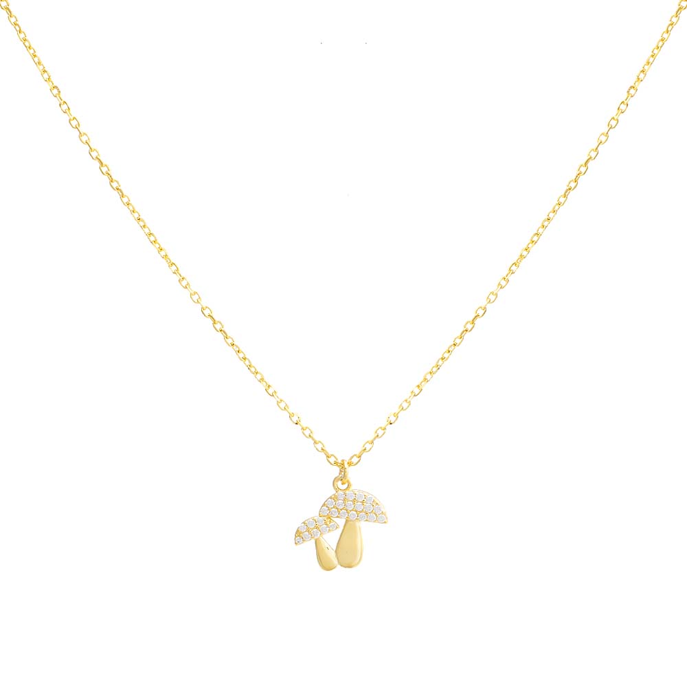 Gold Double Mushroom Pavé Necklace - Adina Eden's Jewels