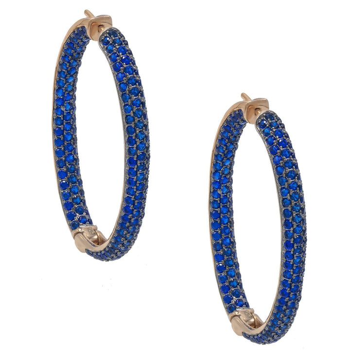 Sapphire Blue Slim Oval Hoop Earrings - Adina Eden's Jewels
