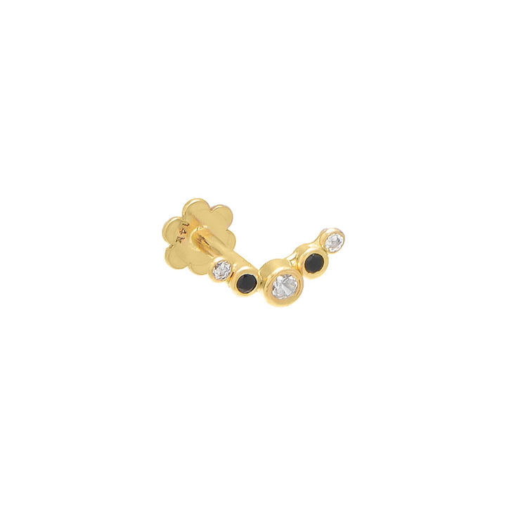 Onyx / Single CZ x Colored Gemstone Curved Threaded Stud Earring 14K - Adina Eden's Jewels