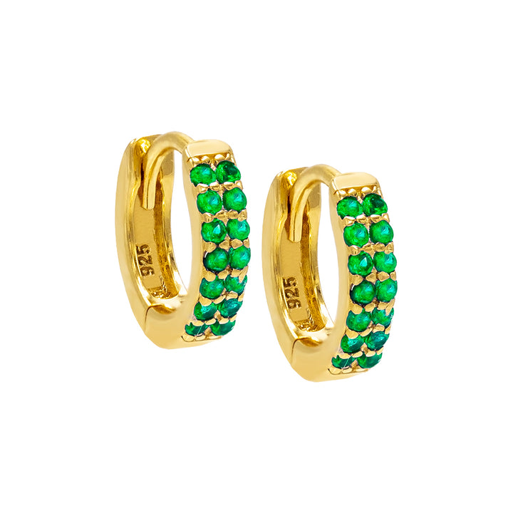 Emerald Green Colored Double Row Pavé Huggie Earring - Adina Eden's Jewels