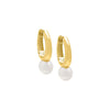 Gold / Pair Dangling Pearl Oval Huggie Earring - Adina Eden's Jewels