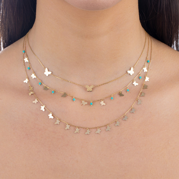  Solid Triple Butterfly Necklace 14K - Adina Eden's Jewels