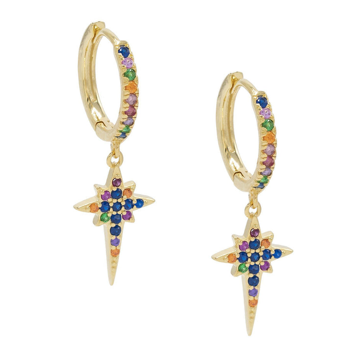 Multi-Color Long Pave Starburst Huggie Earring - Adina Eden's Jewels