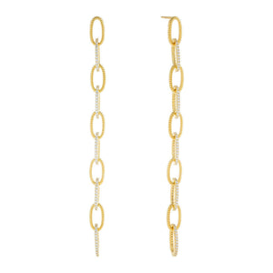 Gold Pavé/Beaded Oval Link Drop Stud Earring - Adina Eden's Jewels