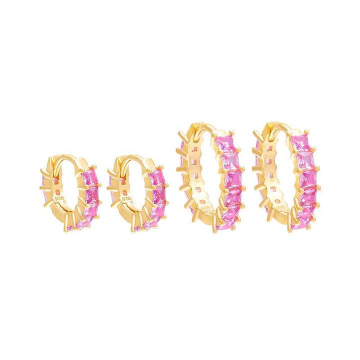 Sapphire Pink Colored Princess Cut Huggie Earring Combo Set - Adina Eden's Jewels
