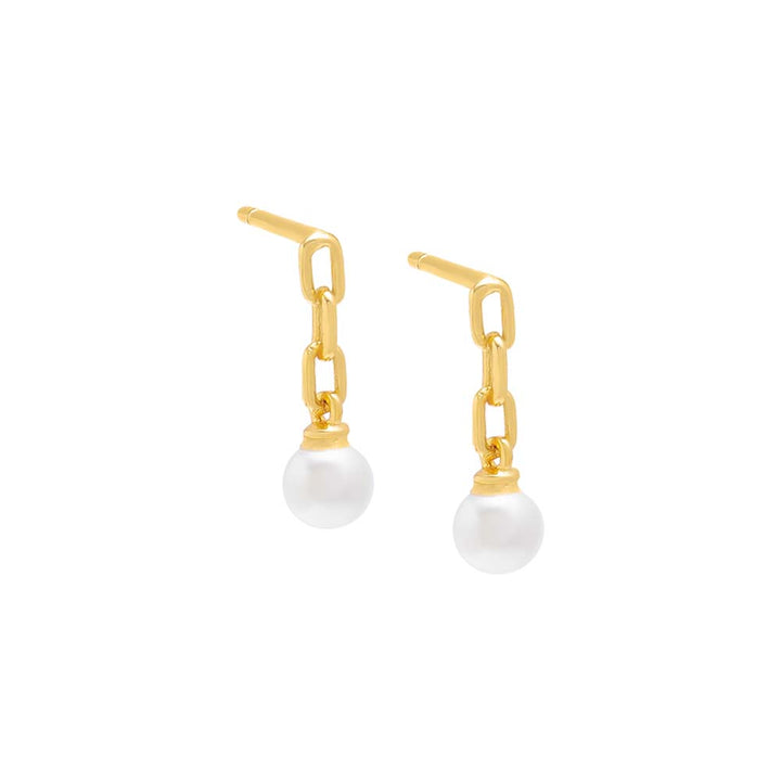 Gold / Pair Tiny Link Pearl Drop Stud Earring - Adina Eden's Jewels