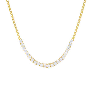 Gold Colored CZ Half Tennis Link Necklace - Adina Eden's Jewels