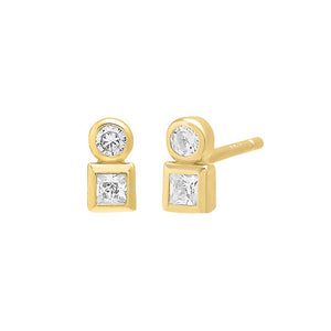 Gold / Pair Tiny Round X Square Bezel Stud Earring - Adina Eden's Jewels