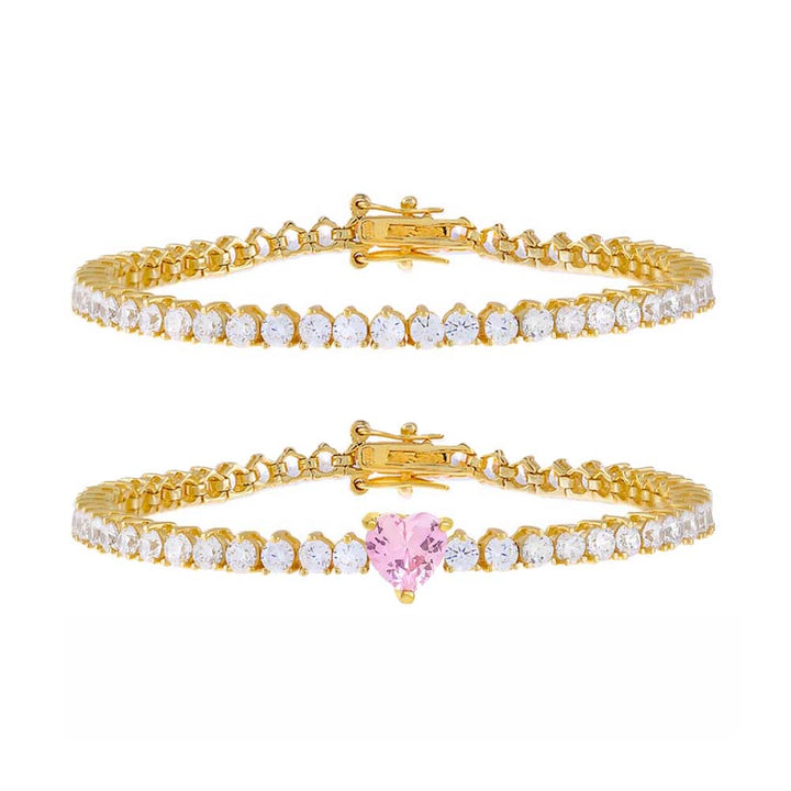 Sapphire Pink The Heart Tennis Bracelet Combo Set - Adina Eden's Jewels