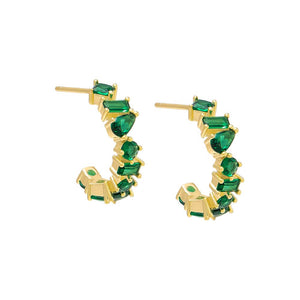 Emerald Green Colored Multi Shape CZ Hoop Earring - Adina Eden's Jewels