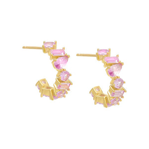 Sapphire Pink Colored Multi Shape CZ Hoop Earring - Adina Eden's Jewels
