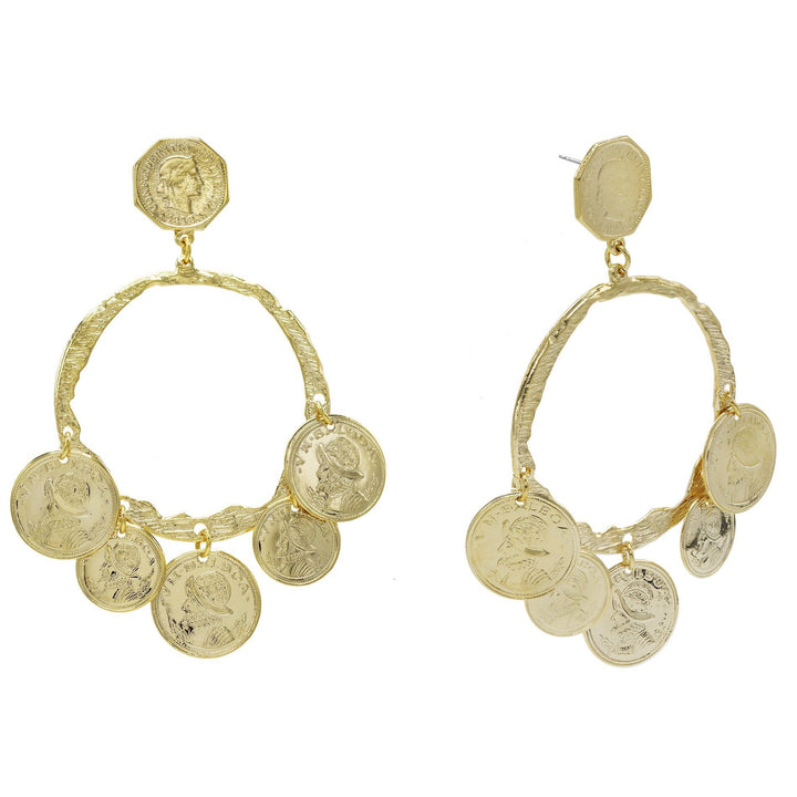 Gold Dangling Coins Stud Earring - Adina Eden's Jewels