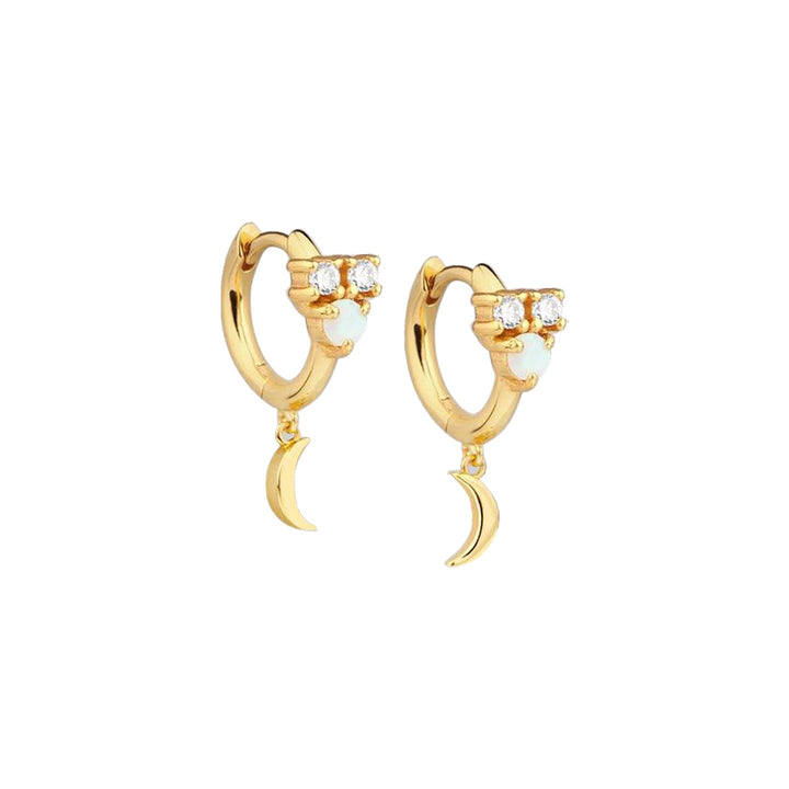 Gold Opal x Moon Huggie Earring - Adina Eden's Jewels