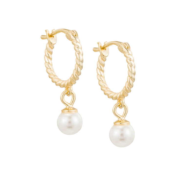 Gold Twisted Pearl Huggie Earring - Adina Eden's Jewels