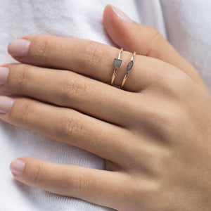  Engraved Mini Square Ring 14K - Adina Eden's Jewels