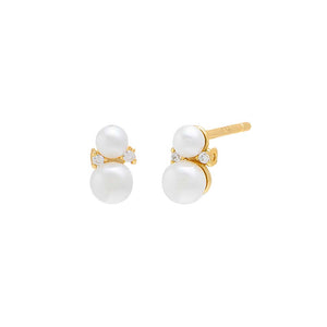 Gold / Pair Graduated Pearl X CZ Stud Earring - Adina Eden's Jewels