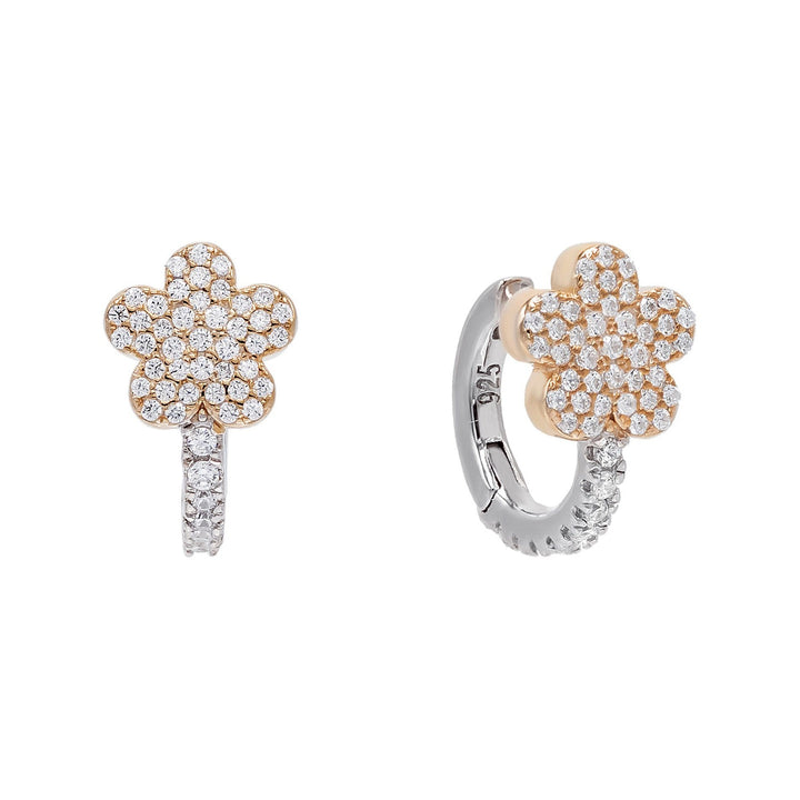 Rose Gold Two-Tone Flower Huggie Earring - Adina Eden's Jewels