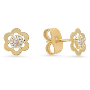 14K Gold CZ Flower Stud Earring 14K - Adina Eden's Jewels
