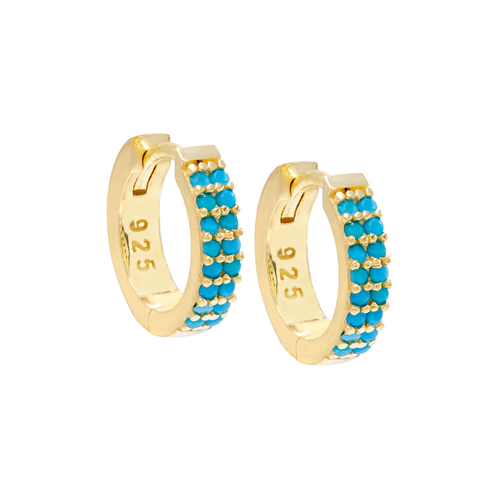 Turquoise Colored Double Row Pavé Huggie Earring - Adina Eden's Jewels