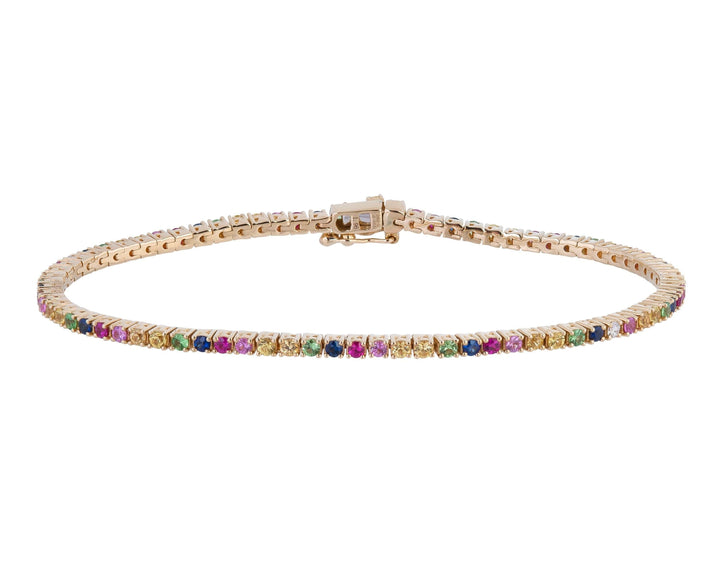 Multi-Color / 14K Gold Thin Rainbow Tennis Bracelet 14K - Adina Eden's Jewels