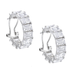 Silver Emerald Cut Hoop Earring - Adina Eden's Jewels
