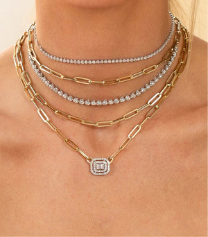  Radiant Diamond Paperclip Necklace 14K - Adina Eden's Jewels