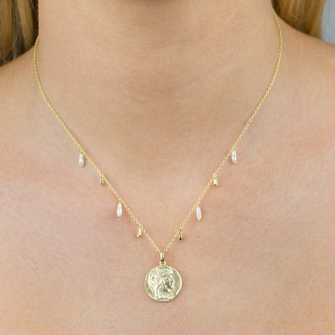  CZ X Pearl Coin Necklace - Adina Eden's Jewels