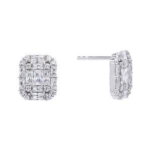 Silver Baguette X Round Stud Earring - Adina Eden's Jewels