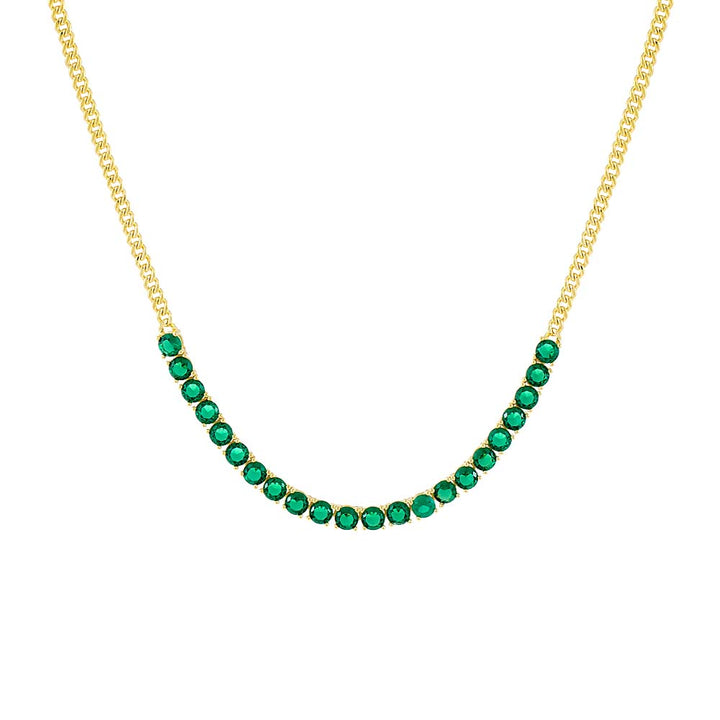 Emerald Green Colored CZ Half Tennis Link Necklace - Adina Eden's Jewels