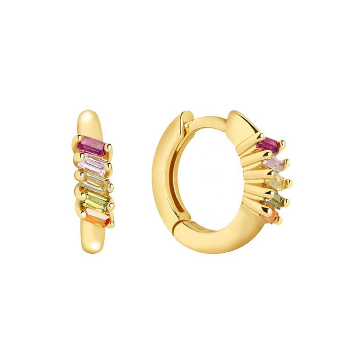 Gold Multi-Color Baguette Huggie Earring - Adina Eden's Jewels