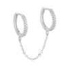 Silver / Single CZ Double Huggie Chain Earring - Adina Eden's Jewels