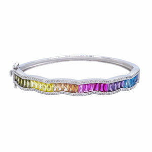 Silver Emerald X Round Bangle - Adina Eden's Jewels