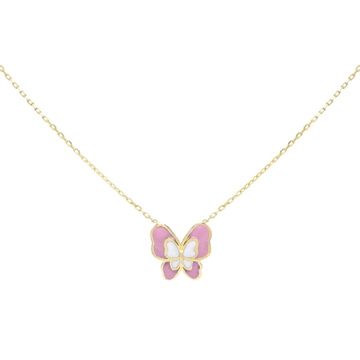 Sapphire Pink Enamel Butterfly Necklace 14K - Adina Eden's Jewels