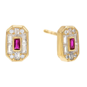 Magenta Baguette Stone Stud Earring - Adina Eden's Jewels