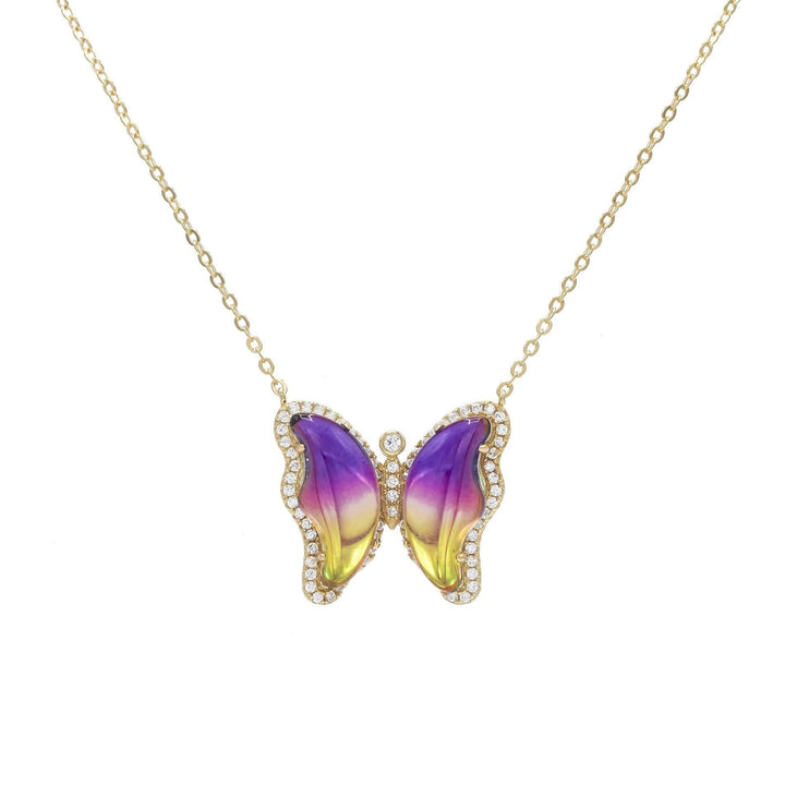 Amethyst Purple / Gold Crystal Butterfly Necklace - Adina Eden's Jewels