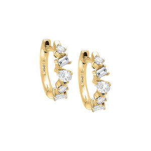 14K Gold / Pair Diamond Multi Shape Huggie Earring 14K - Adina Eden's Jewels