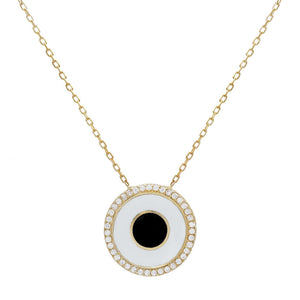 Crystal White Enamel Medallion Necklace - Adina Eden's Jewels