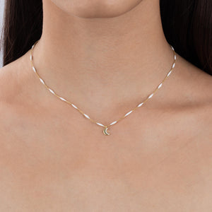  CZ Moon X White Enamel Chain Necklace - Adina Eden's Jewels