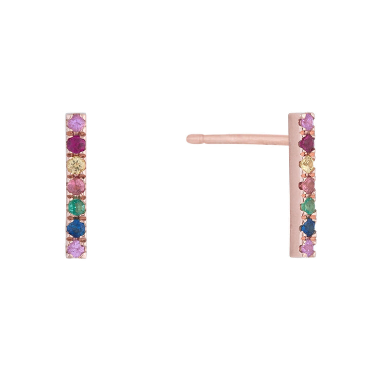 Multi-Color / Single Diamond Rainbow Bar Stud Earring 14K - Adina Eden's Jewels