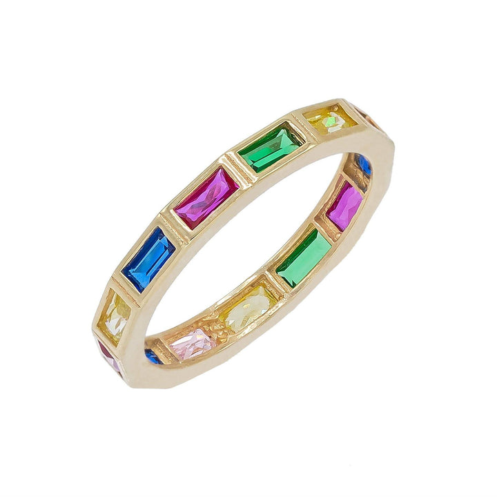 Multi-Color / 6 Rainbow Baguette Ring - Adina Eden's Jewels