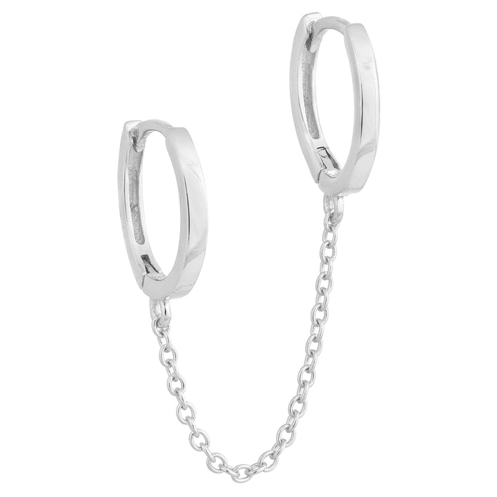 Silver Solid Double Chain Huggie Earring - Adina Eden's Jewels